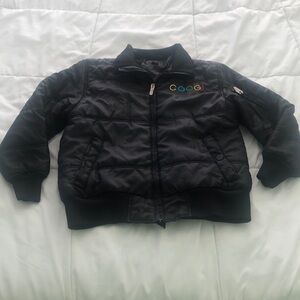COOGI black puffer zippered jacket with front pockets & ribbed wait and cuffs